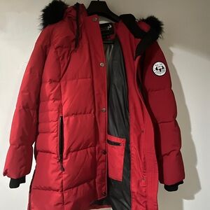 Red Puffer Jacket with Fur Hood